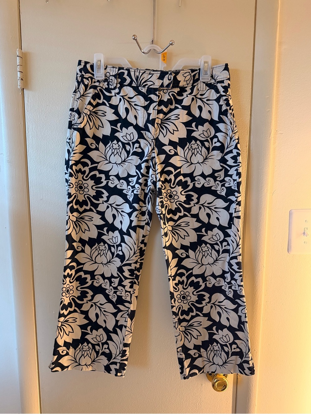 J.Crew Womens Black White Floral Wide-Leg Cropped Ankle Pants Cotton
